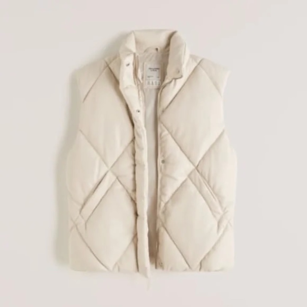 Abercrombie and Fitch quilted vegan leather vest in cream
